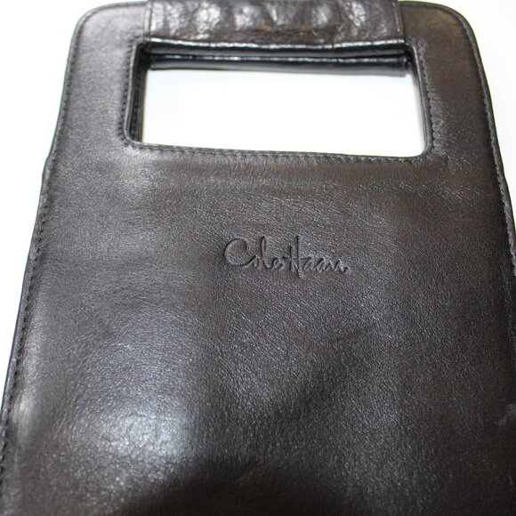 Wine Tote COLE HAAN Fine Black Leather 2X bottles magnetic close double handles - Picture 2 of 12
